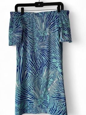 La Mer Luxe Off-the-Shoulder Blue Palm Print Mini Dress - Size XS